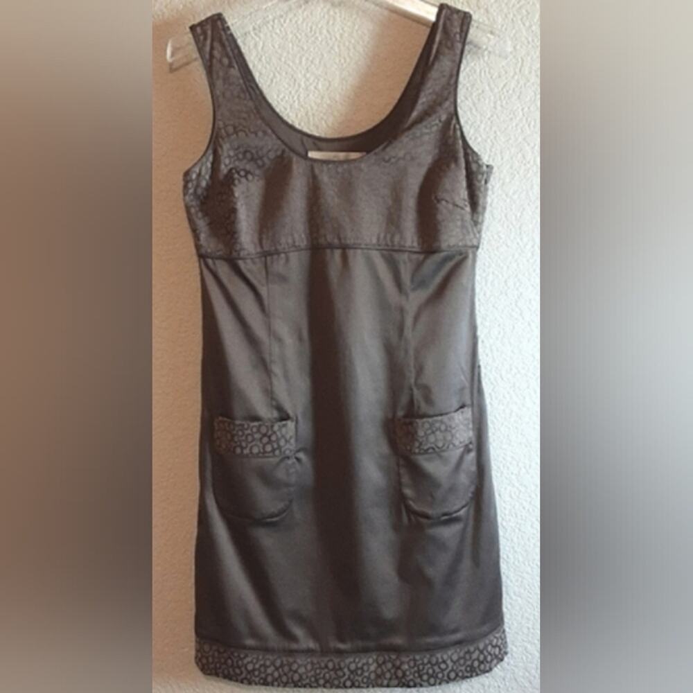 Nicole Benisti Mod Textured Chocolate Brown Pocketed Satin Sleeveless Dress 6